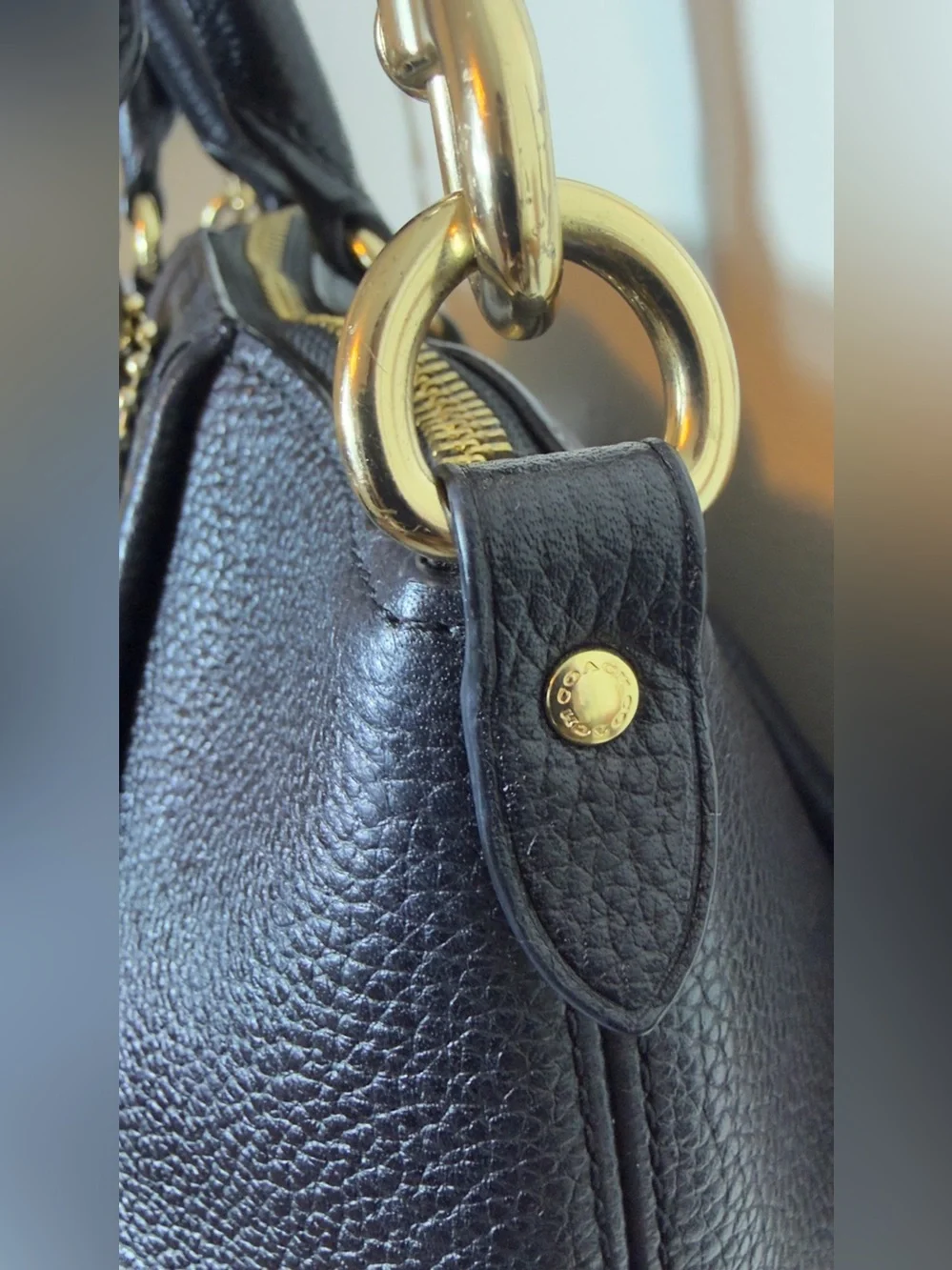 COACH Black Elise Satchel Pebbled Leather Crossbody Shoulder Bag Gold Hardware 7